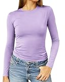Abardsion Women's Long Sleeve Shirts Spring 2025 Casual Basic Going Out Crop Tops Slim Fit Tight Y2K Clothes(Purple, M)