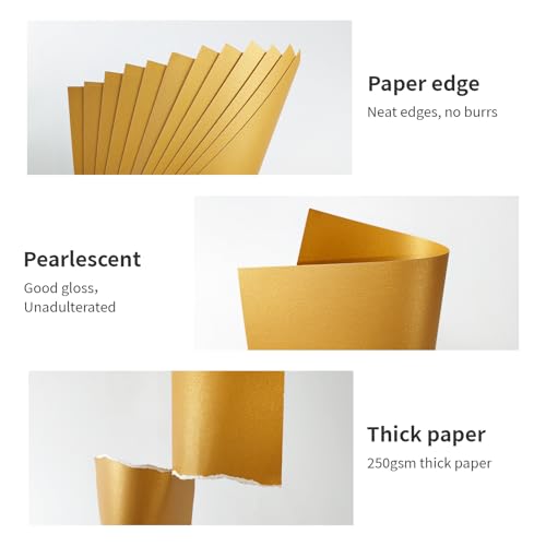 YINUOYOUJIA Gold Shimmer Cardstock 25 sheets 8.5\" x 11\" 250Gsm Cardstock,92 lb Cover, Double Sided,Card Stock Printer Paper for Invitations,Card Making,DIY Craft - Thumbnail 3