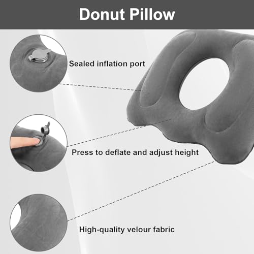 FDFuZhao 2 Pack Inflatable Donut Pillow, Portable Hemorrhoid Pillows for Sitting, Seat Donut Cushions for Pressure Relief, Butt Cushion for Tailbone Pain for Home, Office or Car (Gray) by FDFuZhao - Used condition - Image 3