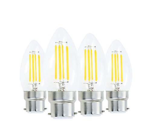 Lamsky 4W B22 Bayonet LED Filament Candle Light Bulb,2700K Warm White 400LM,C35 Shape Bullet Top,40W Incandescent Equivalent,Non-dimmable,4 Pack
