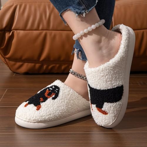 OJXTRDE Niedliche Dachshund Hausschuhe für Frauen und Männer - Memory Foam Cartoon Tier Pantoffeln - Lustige Hund Winter Warm Plüsch Slippers