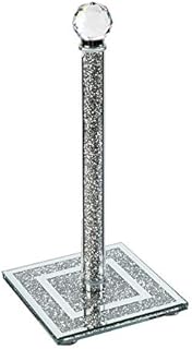London Boutique Crystal Kitchen Roll Holders Free Standing Sparkle Crushed Diamond Filled Square base 11.8 Inches Height Gift Box