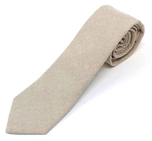 Proper Materials Men's Chambray Cotton Skinny Necktie Tie - Beige #TOP2