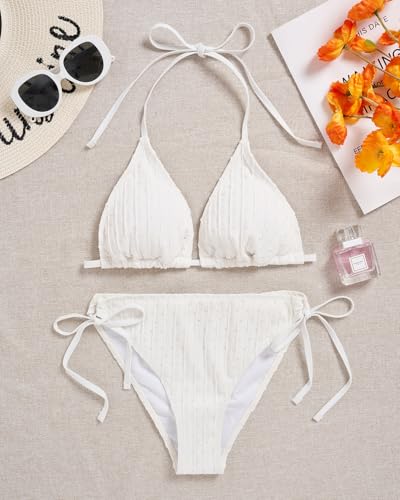 Image of Tempt Me Women Triangle Bikini Sets Halter Two Piece Sexy Swimsuit String Tie Side Bathing Suit