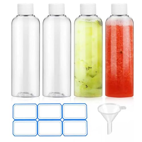 AskBed - AskBed 4 Pack 3.4 Oz (100ml) Clear Plastic Shot Bottles with caps - Travel Bottles for Health, Immunity, Wellness, Samples - Perfect for Ginger Juice & Personal Care on the Go