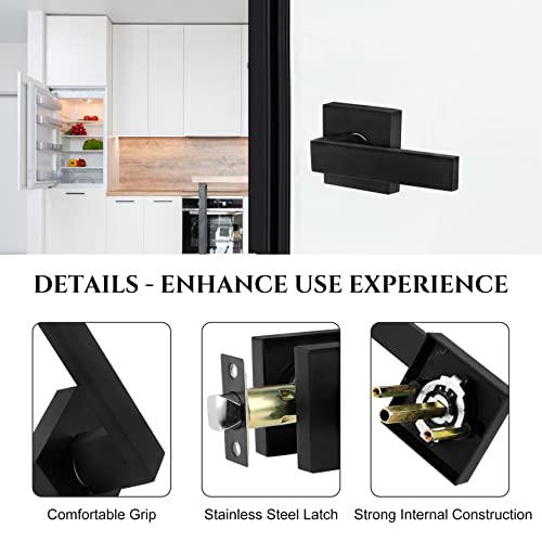 Betollo Matte Black Passage Door Handle Square Door Lever For Hallway & Closet, Heavy Duty Interior Door Handle Non-Locking, Reversible Handles Set For Left & Right Door, 2 Pack #TOP2