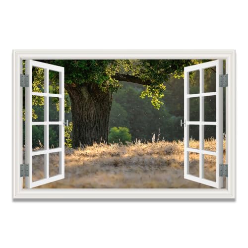 Cuadro lienzo efecto ventana con vistas al lago para conectar tu hogar con la calma
