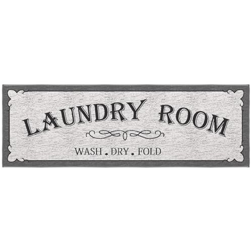 Ottomanson 20" x 59" Laundry Room Rug - Non-Slip Mat for Laundry & Mudroom - Durable, Stain-Resistant, and Easy to Clean - Perfect for High-Traffic Areas - Runner Rug for Entryway Bathroom, Gray