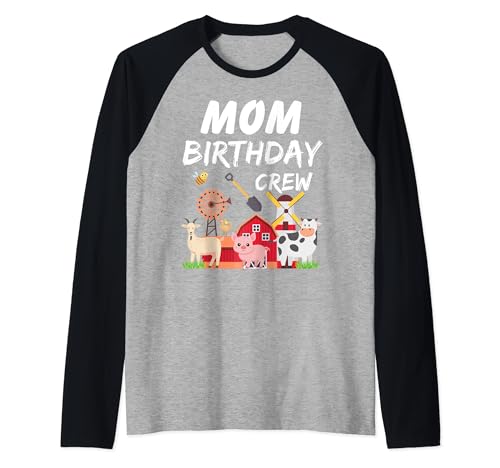 Mom Birthday Crew Farm Animals Cow Birthday Party for Family Raglan Baseball Tee