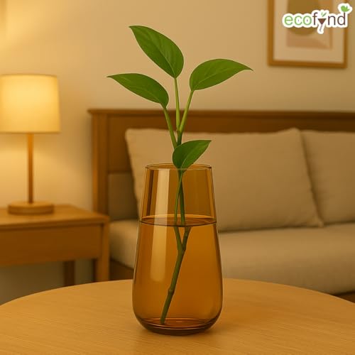 Image of ecofynd Glass Vase for Flowers Plants, Modern Decorative Vase for Home Decor Center Table, Bedroom, Living Room, Office Decoration, Wedding or Gifts, Luster Glass Vase, (GVASE014)