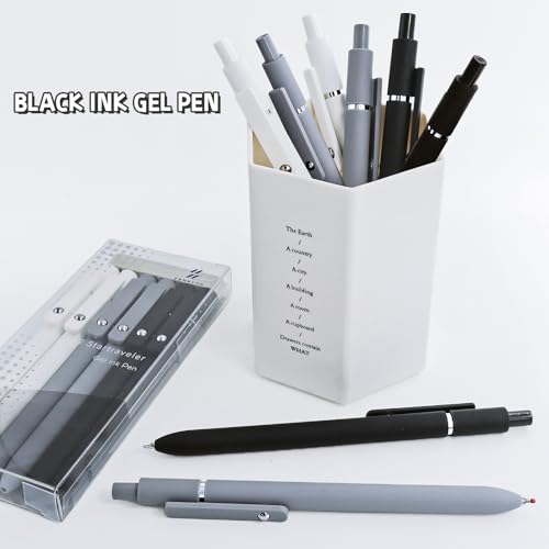 UIXJODO 6 Pcs Gel Pens 0.5mm Quick Dry Black Ink Pens Fine Point Smooth Writing Pen, Cute Office and School Supplies Gifts for Women Teacher Students (6 Pcs Black White Grey Silver) - Thumbnail 5