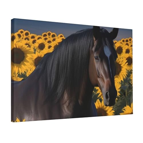Toile cheval noir sans cadre pour habiller un mur vide de bureau ou salon
