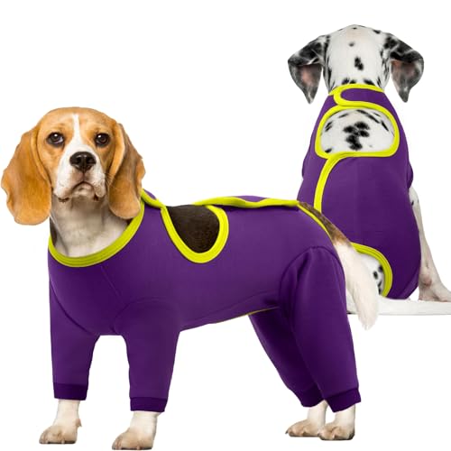 Image of IDOMIK Dog Recovery Suit After Surgery,Long Sleeve Dog Surgical Onesie for Surgery,Soft Breathable Pet Pajamas Anti Shedding,Adjustable Bodysuit Prevent Licking Wound,Cone Collar Alternative,Purple,M