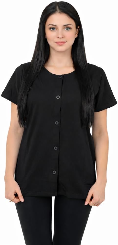 USBD Post Mastectomy Shirt with Drain Pockets Crew Neck Post Op Button Down Recovery Tops - Image 2