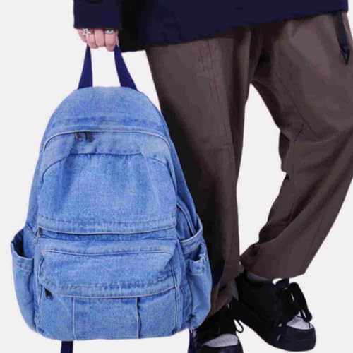 Image of Light Wash Denim Jean Backpack for Women & Men Retro Aesthetic Rucksack Basic Backpack for High School /College Students Travel Laptop Bag