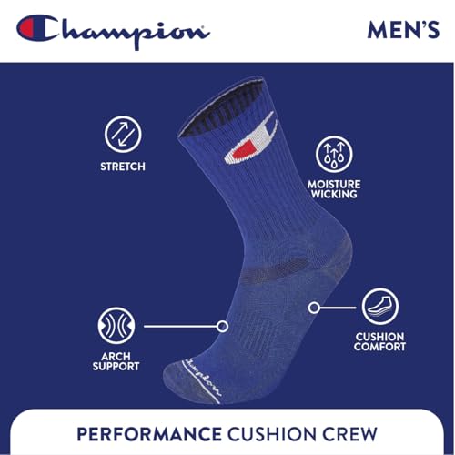 Image of Champion Men's Cushioned Crew Socks 5-Pack - Moisture-Wicking Athletic Crew Socks with Arch Support (Sizes 6-12)
