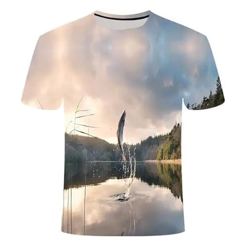 CHANYI Hombre 3D Estampado Camiseta Camiseta con Estampado 3D De Peces Al Aire Libre De Verano para Hombre, Camisetas Informales De Manga Corta con Cuello Redondo para Pescar, Camisetas De Gran Tama