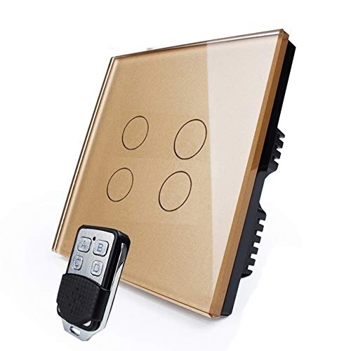 KONOQ Glass Panel Smart Touch Light Switch - Remote ON/OFF (4 Gang / 1 Way, Gold)