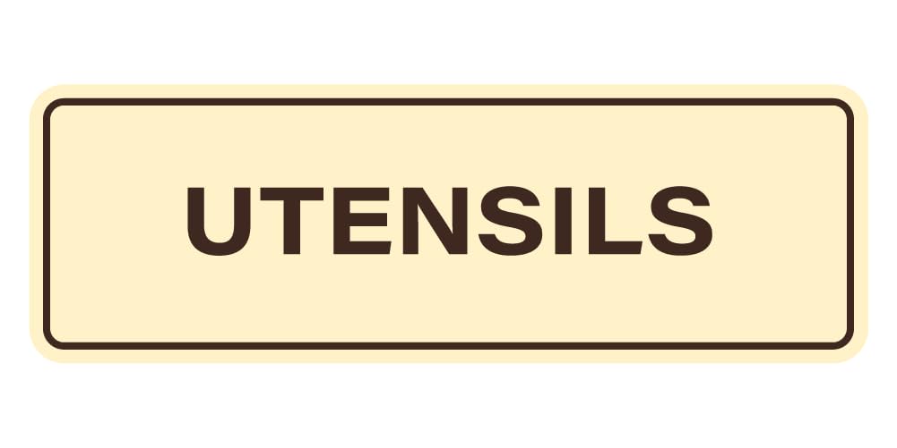 Signs ByLITA Standard Utensils Door or Wall Sign | Easy Installation | Elegant Design Sign (Ivory/Dark Brown) - Medium