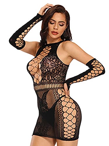 Barode Sexy Lingerie Teddy Bodysuit Fishnet Lingerie Sets Women's Outfit Babydoll Mesh Hole Chemise With Gloves Lace Stockings Sleepwear (Black) Barode Sexy Lingerie Teddy Bodysuit Fishnet Lingerie Sets Women's Outfit Babydoll Mesh Hole Chemise With Gloves Lace Stockings Sleepwear (Black)