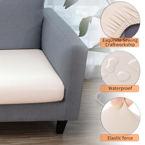 Image of YISUN PU Leather Couch Cushion Cover, Waterproof Stretch Sofa Slipcovers, Faux Leather RV Chair Seat Covers, Loveseat Cushion Replacement Chair /Furniture Protector, 2Pcs(Pale Beige)