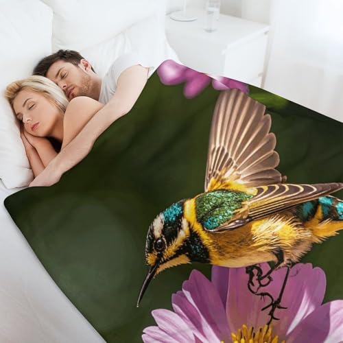 Couverture en molleton oiseaux et fleurs pour cocooning sur le canapé 100x127 cm
