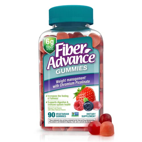 Fiber Advance Weight Management Gummies | 100% Plant Based Fiber for Digestive Wellness and Gut Health | Chromium Picolinate for Weight Management Support 90 Count