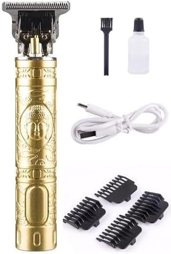Professional (T9) Hair Trimmer for Men with Golden Plastic Light Weight Body, Cordless, 4 Guide Combs, USB Rechargeable T9...