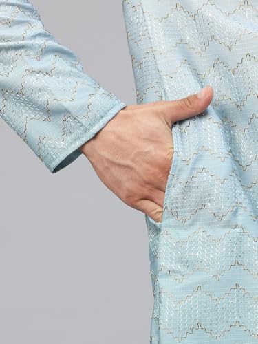 Image of Luxrio Men's Ombre Shaded Sequence Self Embroidered Textured Long Kurta Full Sleeves - Casual Ethnic Wear