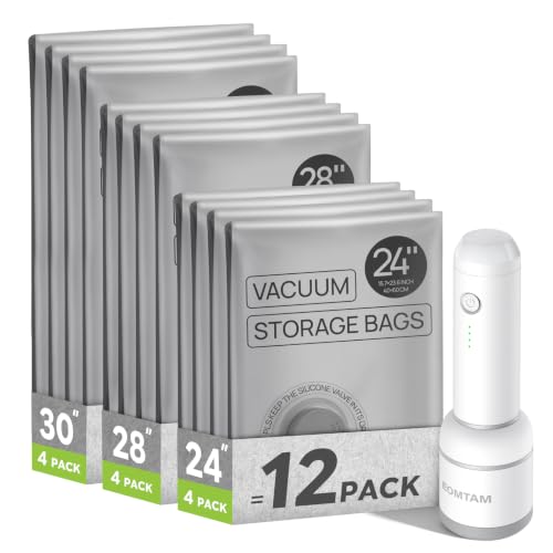 Image of Vacuum Storage Bags with Rechargeable Pump for Travel, 12 Combo Set