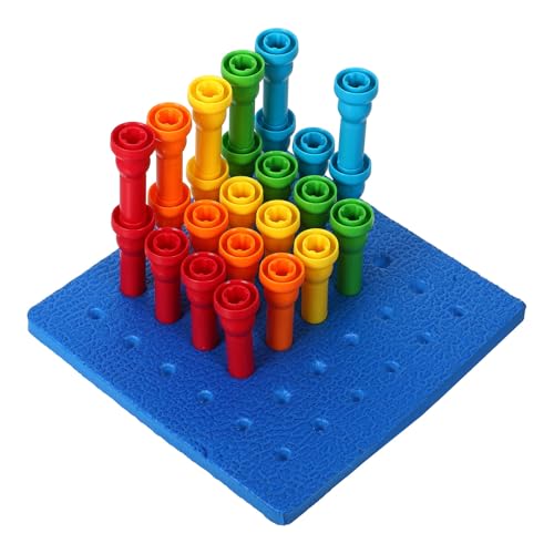 LRXIYODE Juego de Mesa Educativo 25 Clavijas de Hongo de Plástico Duradero, Tablero Perforado para Motricidad Fina y Desarrollo Cognitivo, Juguete Interactivo para Aprendizaje Temprano