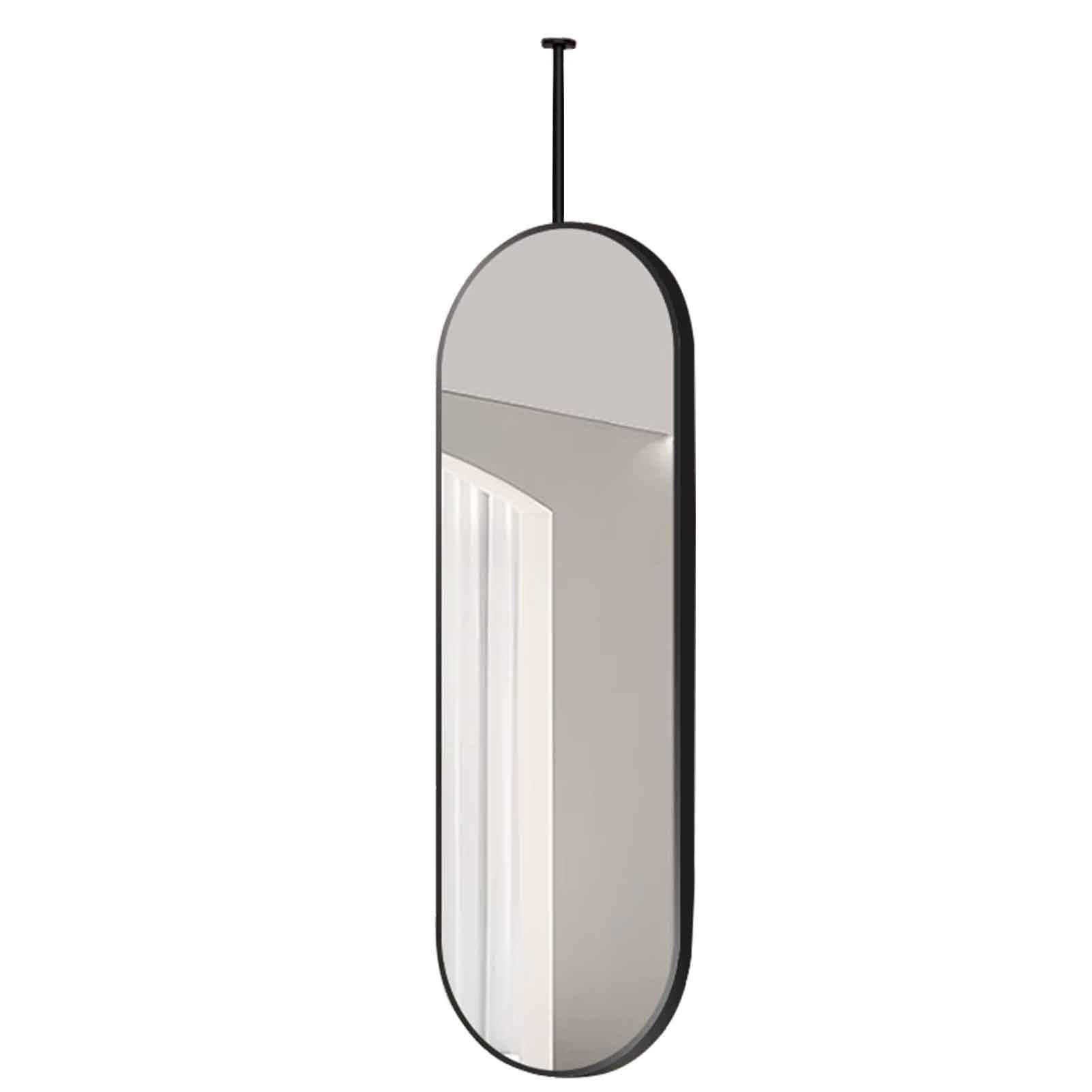 BKSXSOP Suspended Ceiling Mirrors for Bathroom Ceil-Mounted Hanging Rod Mirror Black Metal Oval Frame Vanity Makeup - Customisable Pole(50cmx90cm)