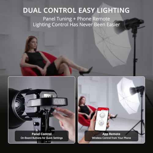 Luces LED de vídeo regulables CRI97+ GVM con salida continua y montura Bowens 4