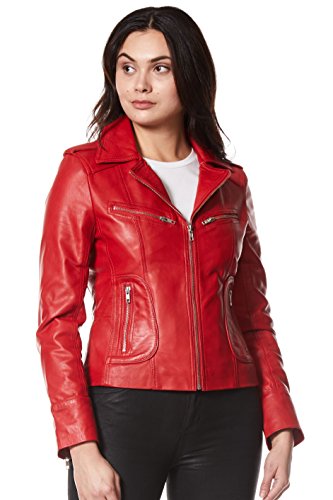 Veste Rider mesdames vrai cuir rouge napa doux blouson moto style biker 9823