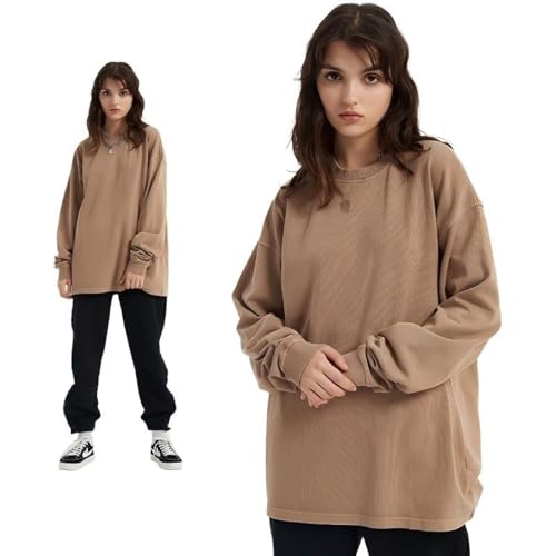 T-shirt manches longues lavé vintage homme 310g coton lourd épais et résistant sable