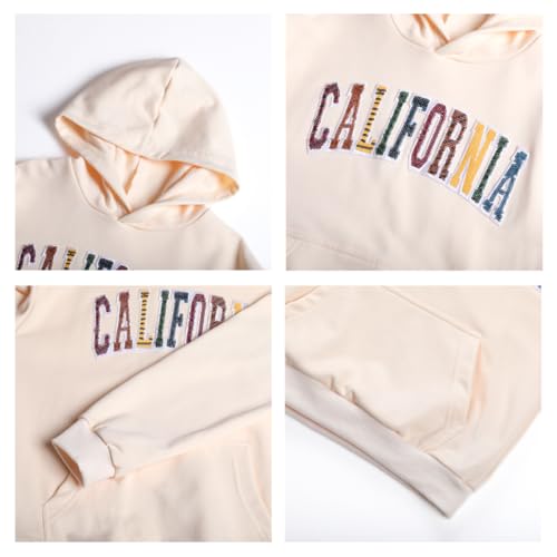 Image of WELAKEN Girls California Hoodies Sweatshirts Long Sleeves Pullover Tops, 6-7 Years, L-california,beige