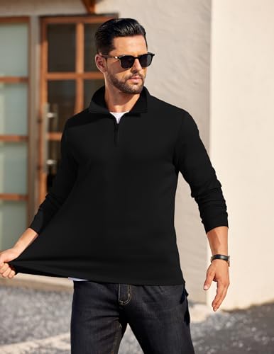 COOFANDY Mens Quarter Zip Pullover Long Sleeve Casual 1/4 Zip Sweatshirt Lightweight Solid Mock Neck Sweater Polo3