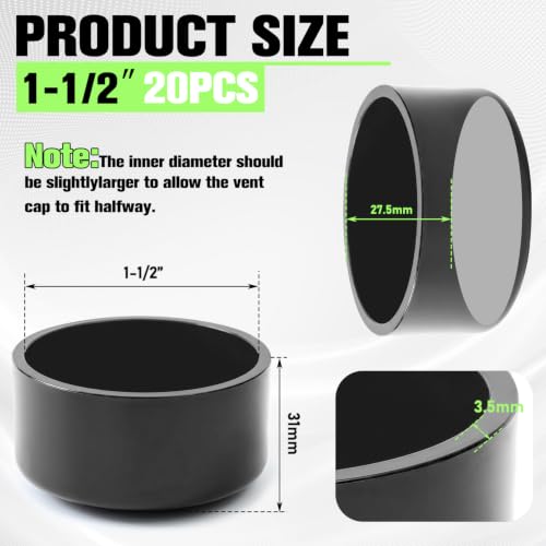 Image of 20 Packs 1-1 /2 Inch PVC Pipe End Cap, Fits 1.9 inch Od Schedule 40 Furniture Grade, Heavy Duty Slip-on Caps for DIY Furniture, Garden Shelf, Dark Gray