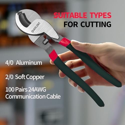Image of 10 Inch Large Cable Cutter Heavy Duty High Leverage Big Wire Cutting Plier Tool for 4 /0 Aluminum 2 /0 Soft Copper and 100PR 24AWG Comm Cable, Black