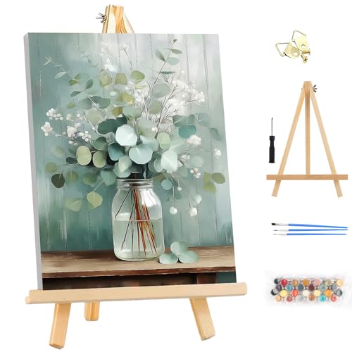 MEIYUDA Pintar por Numeros Adultos con Marco Flores, Cuadros por Numeros Pigmento Acrílico, DIY Pintura Kit Manualidades Adultos, Decoración para el Hogar Regalo de pared 25x35cm