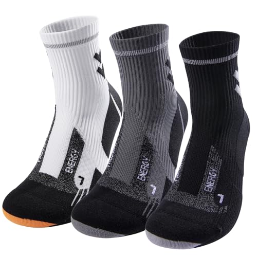 Fauzauk-Pro Mens Ankle Running Socks 3 Pairs Cushioned Compression Socks Anti-Blister Sports Socks for Running Cycling Hiking Size 8-12