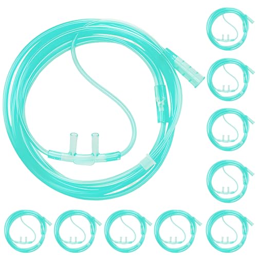 IDFXP 10 Pack 7 Ft Nasal Cannulas for Oxygen, Ultra Soft Adult Oxygen Tubing, High Flow Lightweight Oxygen Hose with Soft Curved Nose Piece for Home & Travel Use