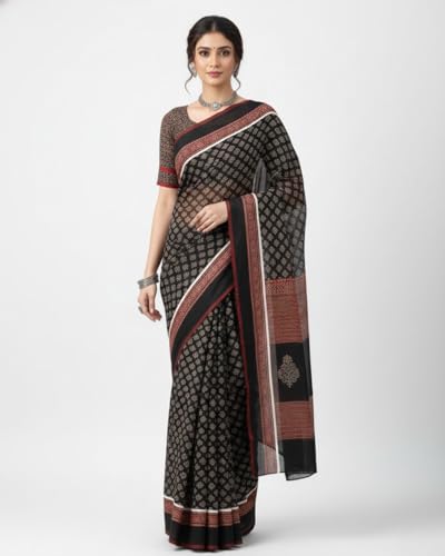 Image of Jack & Jini Women's Floral Print Pure Georgette Saree with Blouse Piece | Soft Casual & Festive Drape | Gift for Mother, Wife.