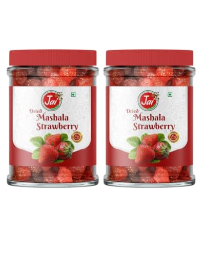 Image of JAI DRY FRUITS MASHALA Strawberry | Chatpata Dry Strawberry | Premium Dehydrated Snack | Tangy & Spicy & Sweet Healthy Fruit Snack | Ready to Eat | Rich in Fiber | Pack of 2 | 150g Each