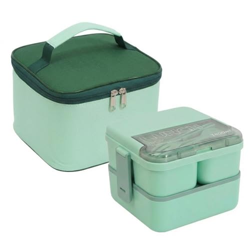 XMSHYODSM Bento Lunch Box with Compartments, 1800ML Bento Box with Insulated Bag & Cutlery, 2 Layer Leak Proof Bentos Boxs Meal Prep Container Boxs for Kids Adults School Office Picnic(Pink) (Green)