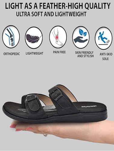 Image of HEALTH FIT EXTRA SOFT Women's Comfortable Memory Foam Doctor Slippers /Flip-Flops|Fashionable Casual & Stylish|Lightweight & Breathable|Outdoor Synthetic Casual Chappals Sandals Ladies & Girls HF30