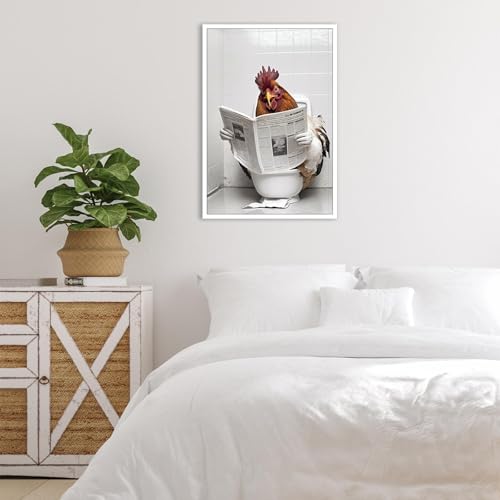 KOEUIRW Funny Chicken Bathroom Canvas Wall Art Cute Chicken In Toilet Posters Black and White Animal Prints Painting Maximalist Mid Century Modern Aesthetic Wall Decor for 16x24in Unframed by KOEUIRW - Image 2