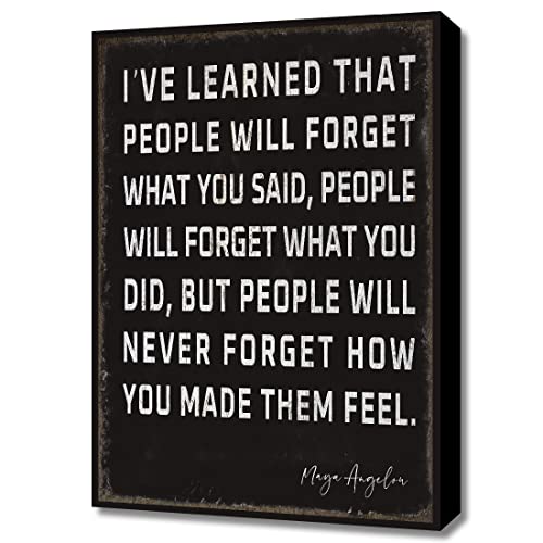 Wowgoomo Retro Inspirational Canvas Wall Art Maya Angelou Quotes I've Learned That People Will Never Forget How You Made Them Feel Motivational Positive Painting Wall Decor For Home Office Framed Gift #TOP7