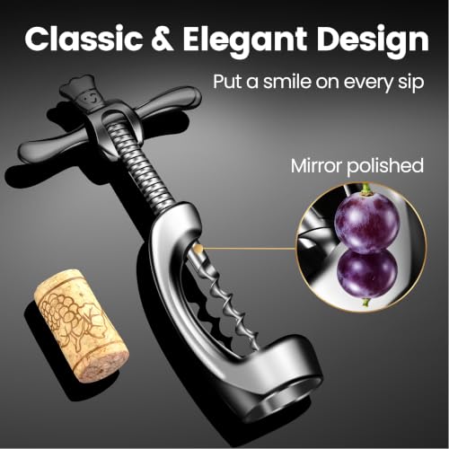 Wine Opener Deluxe, Heavy-Duty Bottle Opener for Easy Cork Removal, Manual Corkscrew for Smooth & Effortless Intact Wine Corks, Premium Corkscrew for Waiters, Bartenders & Home Use by Gourmet Easy - Image 4