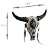 De Leon Collections Rustic Southwest Tribal Bull Cow Skull with Feathers, Beads & Faux Turquoise Stone Hanging Wall Décor